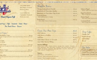 Fabrisons Authentic French Cafe and Creperie | Table Menu